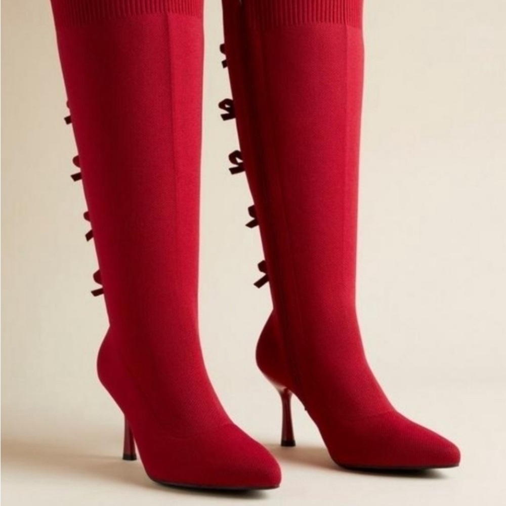 Torrid Women’s Red Bow Back Knit Stiletto Boot NWT